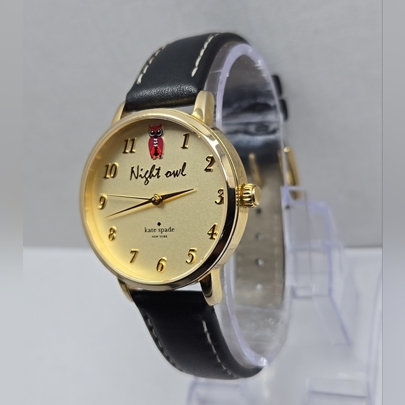 Womens Kate Spade New York Night Owl Watch New Battery Rare Gold Tone Black - Picture 2 of 11